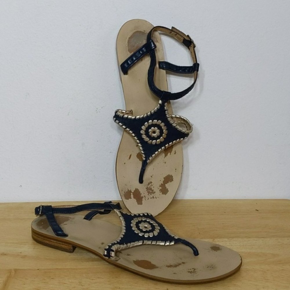 Jack Rogers Ankle Strap Leather Flip Flops Sandals Shoes - Maci